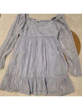 Blu Pepper Shimmering Light Blue Grey Baby Doll Dress